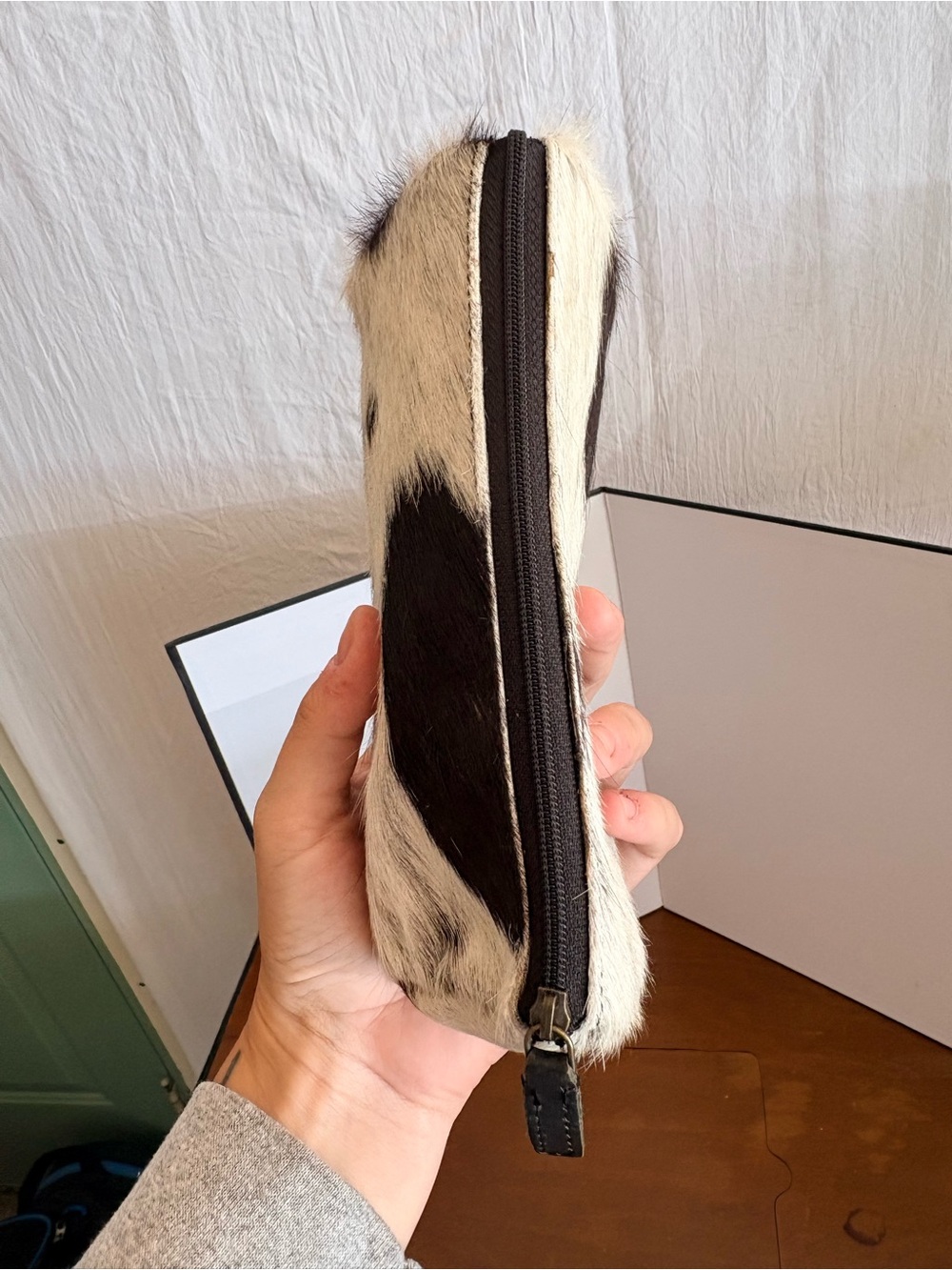 Myra Bag Hair On Cream and Black Cowhide Travel Pouch - Picture 3 of 7